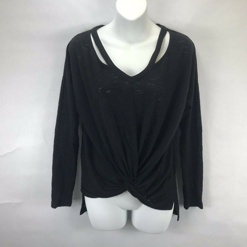 Addie Black Pullover Burnout Long Sleeve Top Size